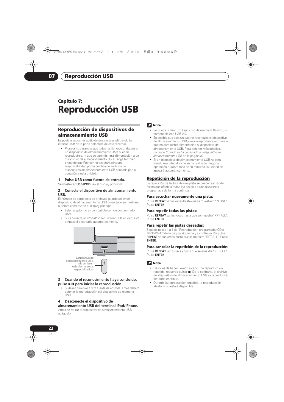 07 reproducción usb, Reproducción de dispositivos de almacenamiento, Repetición de la reproducción | Reproducción usb, Reproducción usb 07, Capítulo 7, Reproducción de dispositivos de almacenamiento usb | Pioneer X-SMC00 User Manual | Page 202 / 256