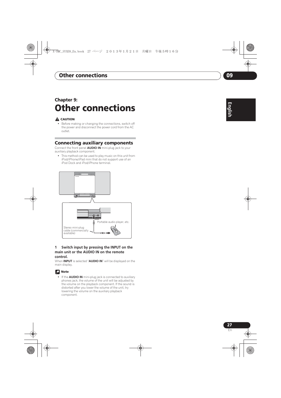 09 other connections, Connecting auxiliary components, Other connections | Other connections 09, English français español | Pioneer X-SMC00 User Manual | Page 27 / 256