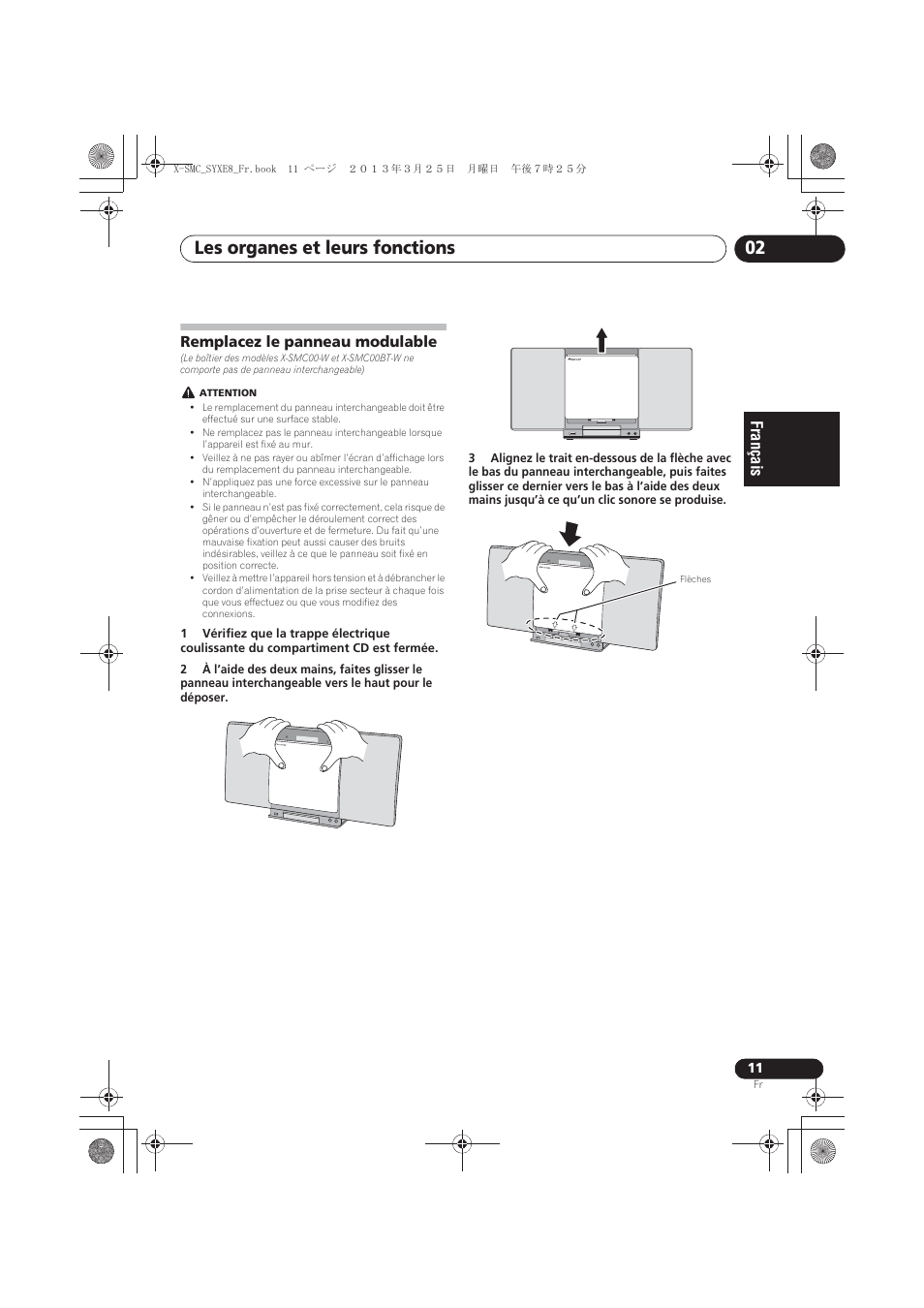 Remplacez le panneau modulable, Les organes et leurs fonctions 02 | Pioneer X-SMC00 User Manual | Page 47 / 256