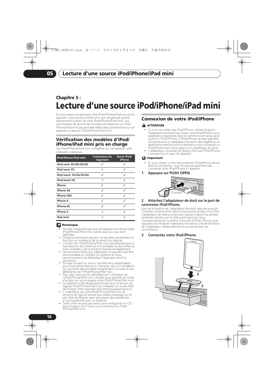 05 lecture d’une source ipod/iphone/ipad, Mini, En charge | Connexion de votre ipod/iphone, Lecture d’une source ipod/iphone/ipad mini, Lecture d’une source ipod/iphone/ipad mini 05, Chapitre 5 | Pioneer X-SMC00 User Manual | Page 52 / 256