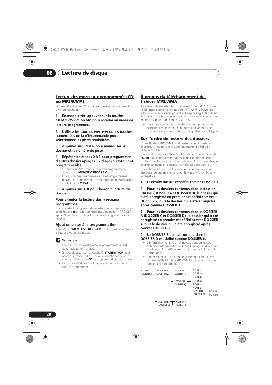 Lecture des morceaux programmés, Cd ou mp3/wma), À propos du téléchargement de fichiers | Mp3/wma, Sur l’ordre de lecture des dossiers, Lecture de disque 06 | Pioneer X-SMC00 User Manual | Page 56 / 256