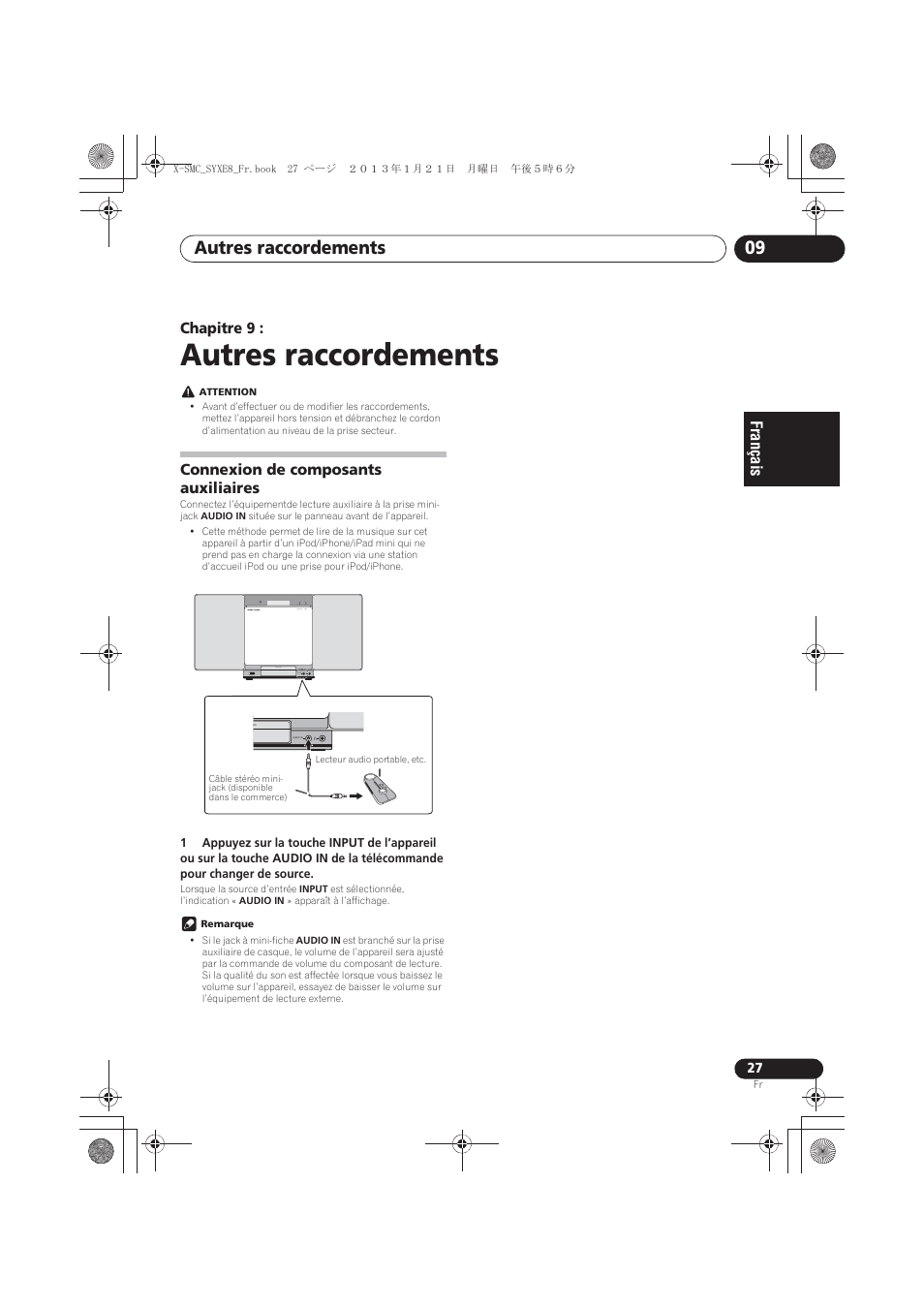 09 autres raccordements, Connexion de composants auxiliaires, Autres raccordements | Autres raccordements 09 | Pioneer X-SMC00 User Manual | Page 63 / 256