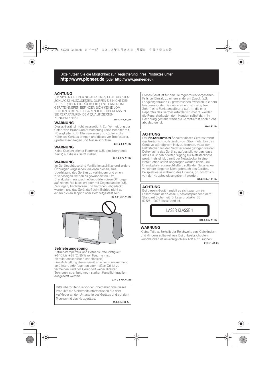 Laser klasse 1 | Pioneer X-SMC00 User Manual | Page 74 / 256
