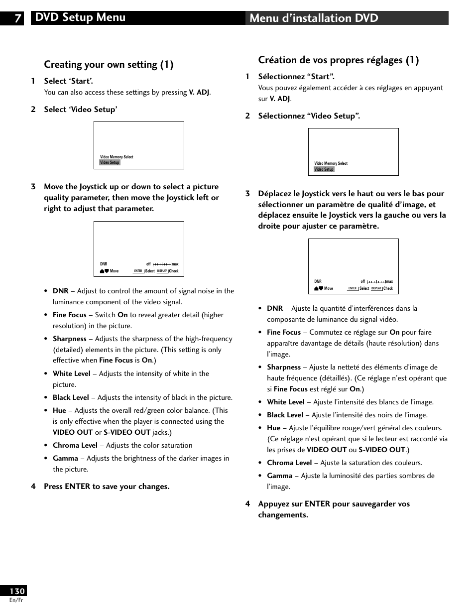 Dvd setup menu 7 menu d’installation dvd, Création de vos propres réglages (1), Creating your own setting (1) | Pioneer DV-646A User Manual | Page 130 / 180