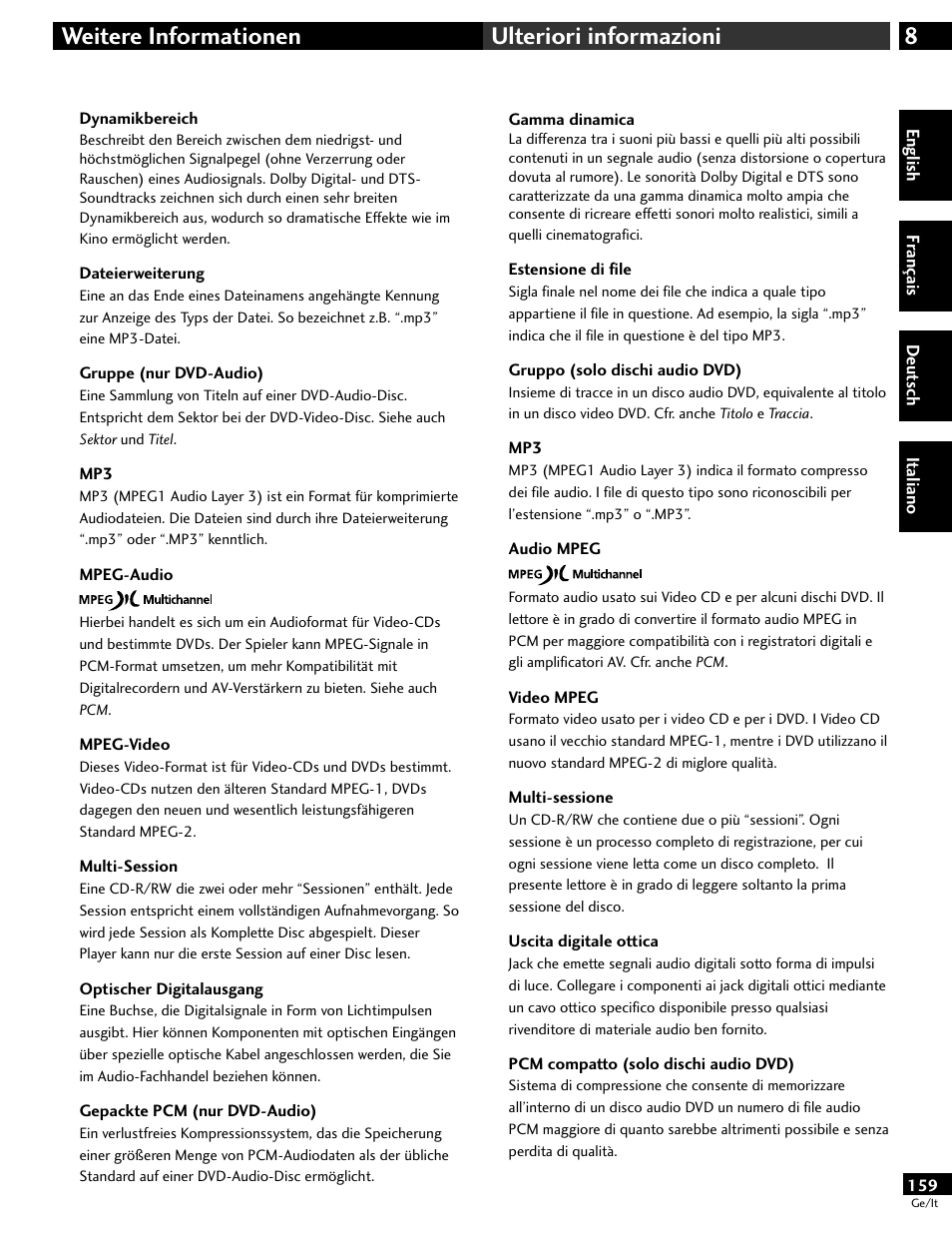 8weitere informationen ulteriori informazioni | Pioneer DV-646A User Manual | Page 159 / 180