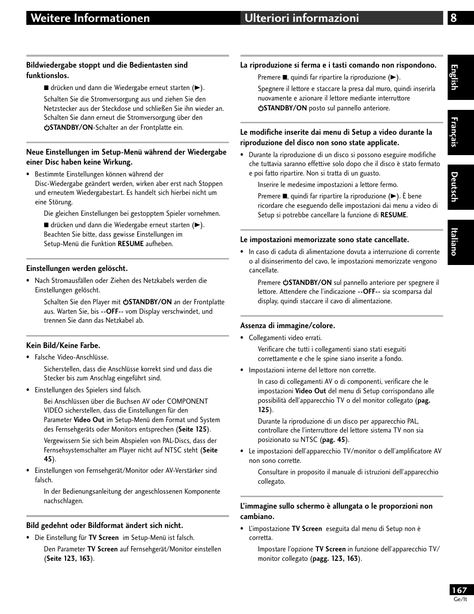 8weitere informationen ulteriori informazioni | Pioneer DV-646A User Manual | Page 167 / 180