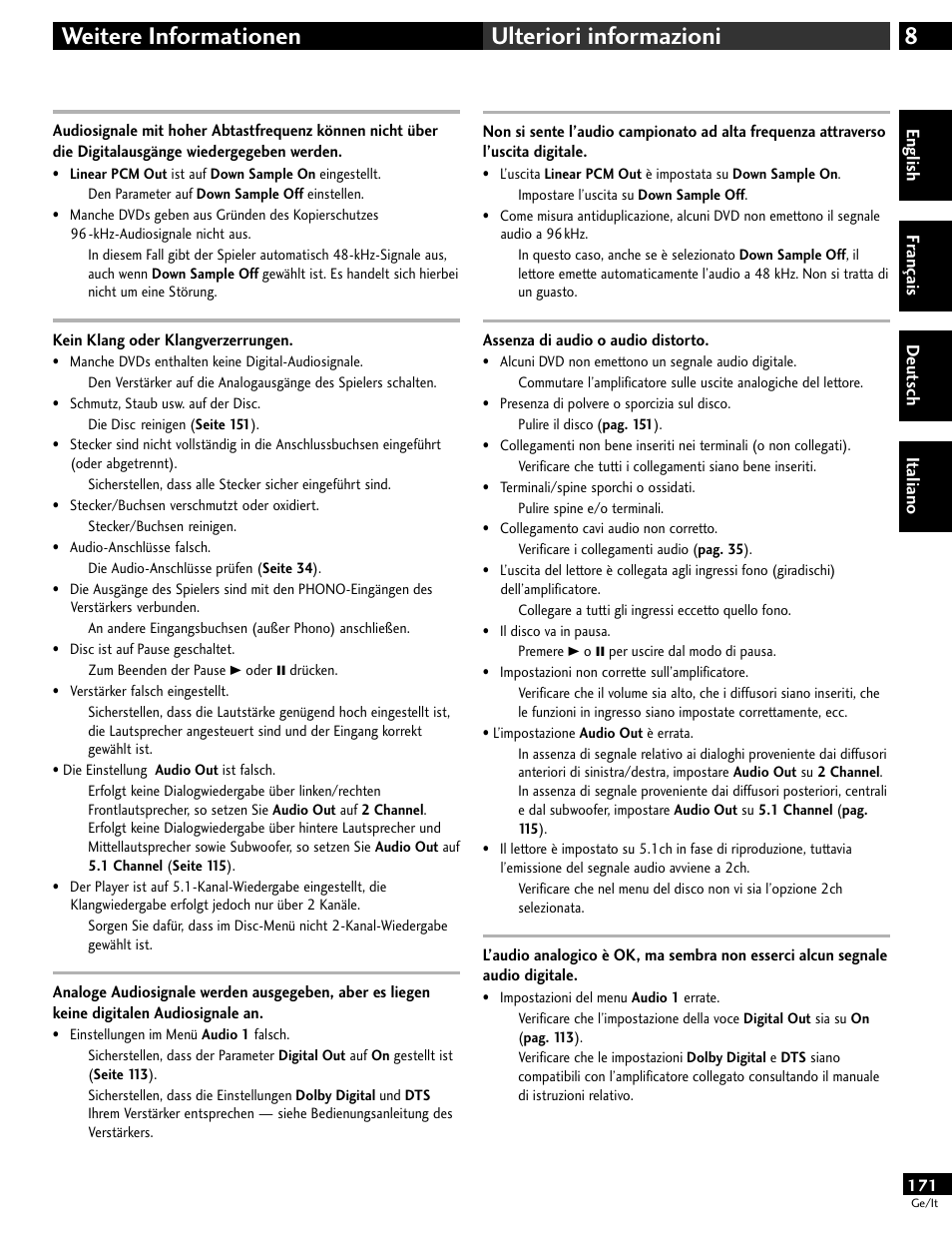 8weitere informationen ulteriori informazioni | Pioneer DV-646A User Manual | Page 171 / 180