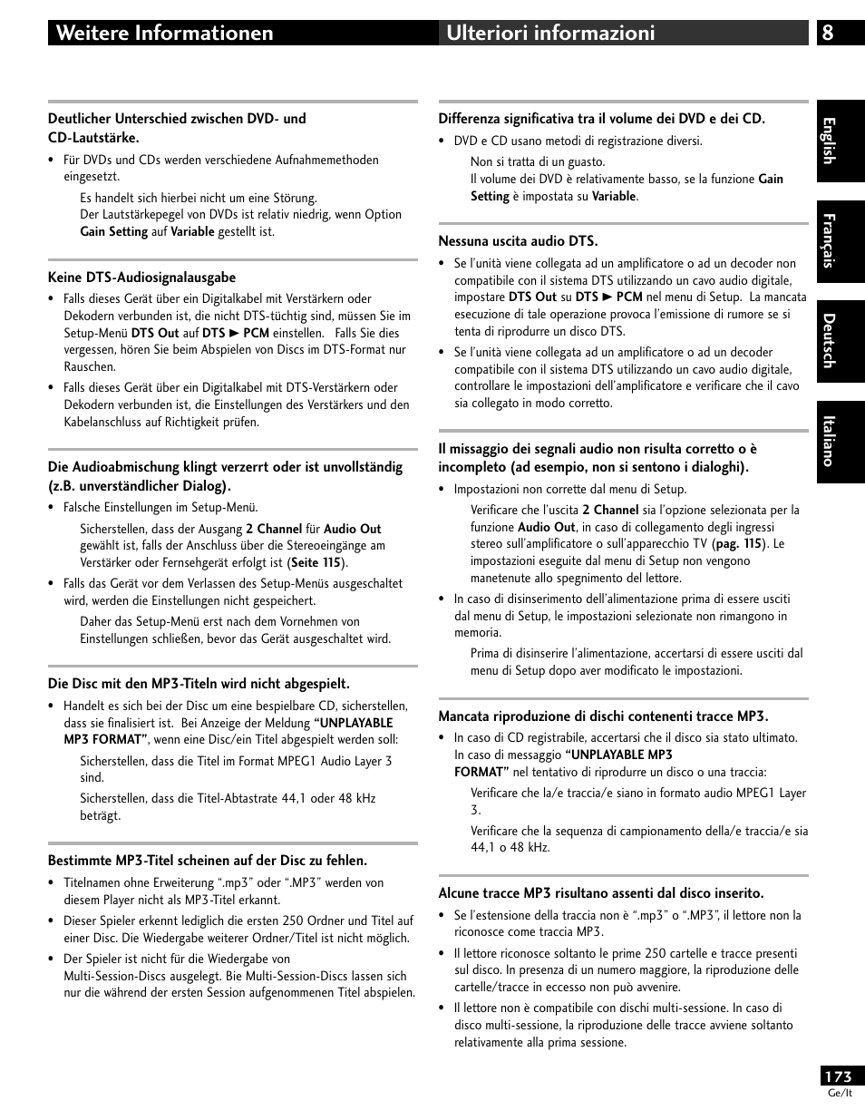 8weitere informationen ulteriori informazioni | Pioneer DV-646A User Manual | Page 173 / 180