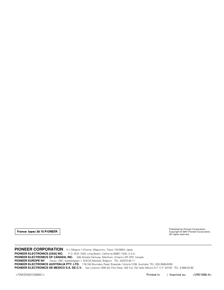 Pioneer corporation | Pioneer DV-646A User Manual | Page 180 / 180