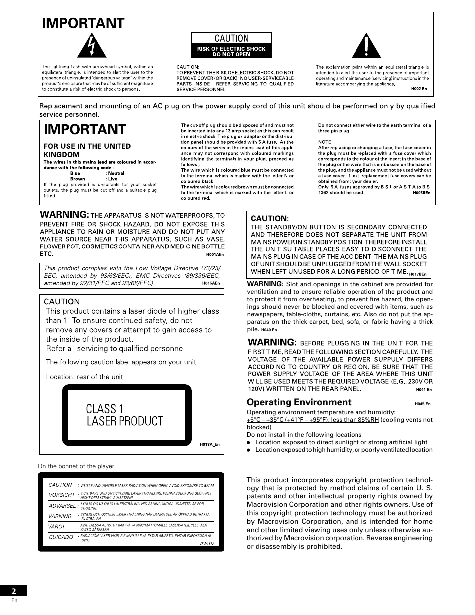 Operating environment | Pioneer DV-646A User Manual | Page 2 / 180