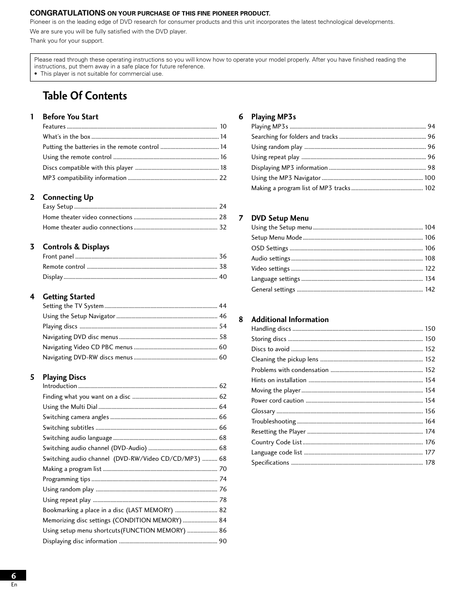 Pioneer DV-646A User Manual | Page 6 / 180