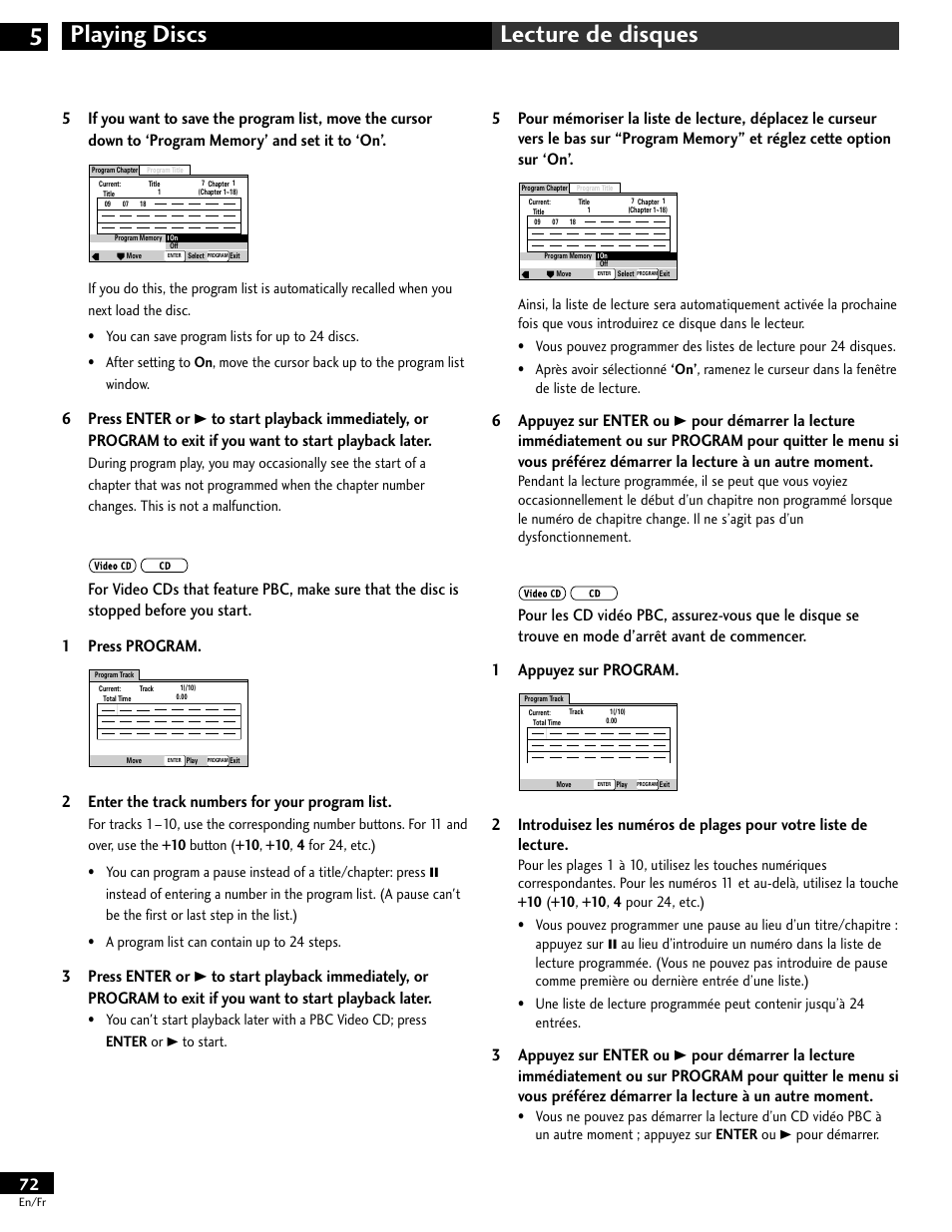 Playing discs 5 lecture de disques, 2enter the track numbers for your program list | Pioneer DV-646A User Manual | Page 72 / 180