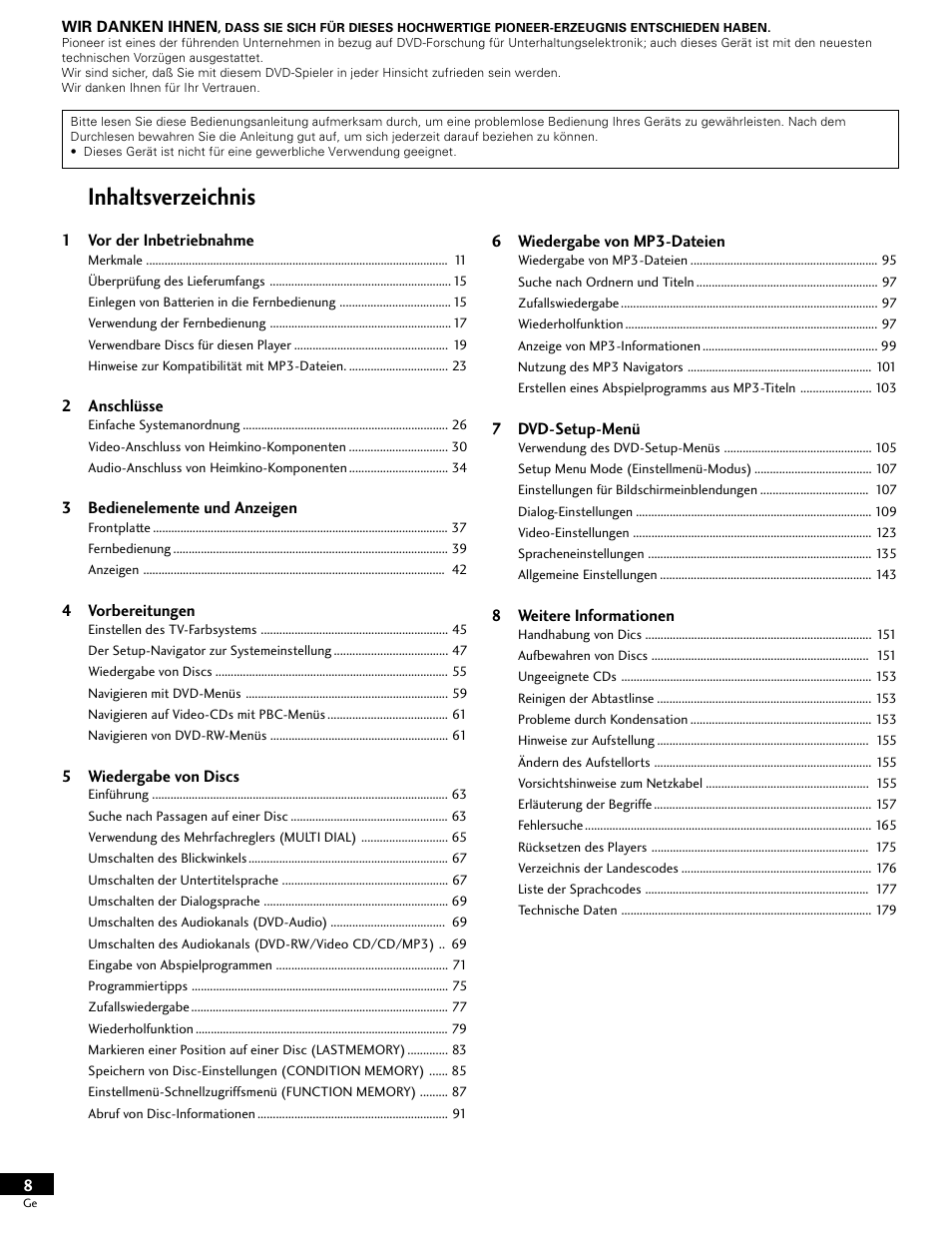 Pioneer DV-646A User Manual | Page 8 / 180