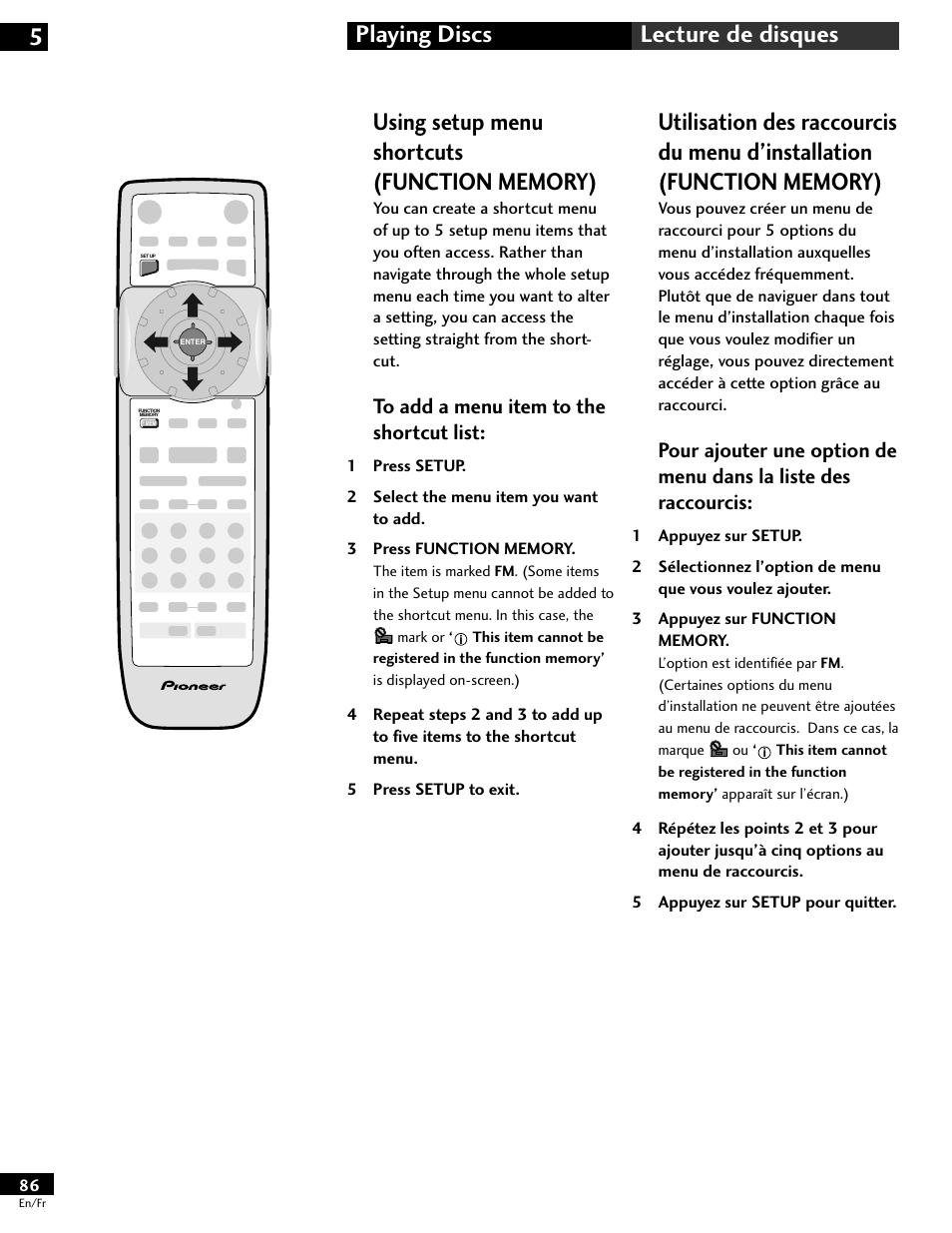 Using setup menu shortcuts(function memory) | Pioneer DV-646A User Manual | Page 86 / 180