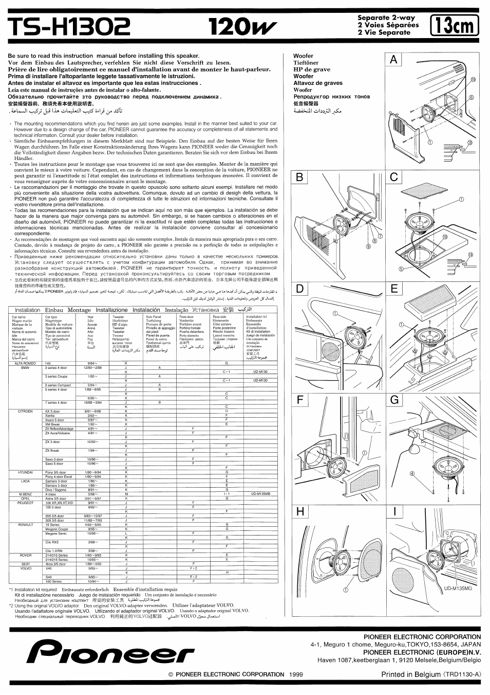 Pioneer TS-H1302 User Manual | 2 pages