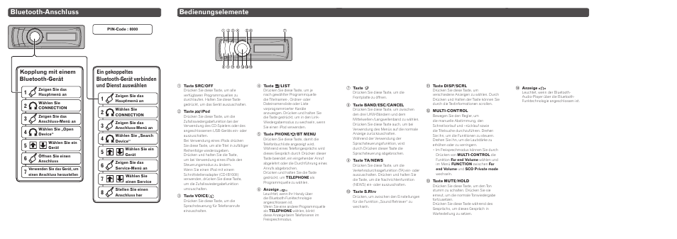 Bluetooth-anschluss, Bedienungselemente | Pioneer DEH-P7100BT User Manual | Page 6 / 8