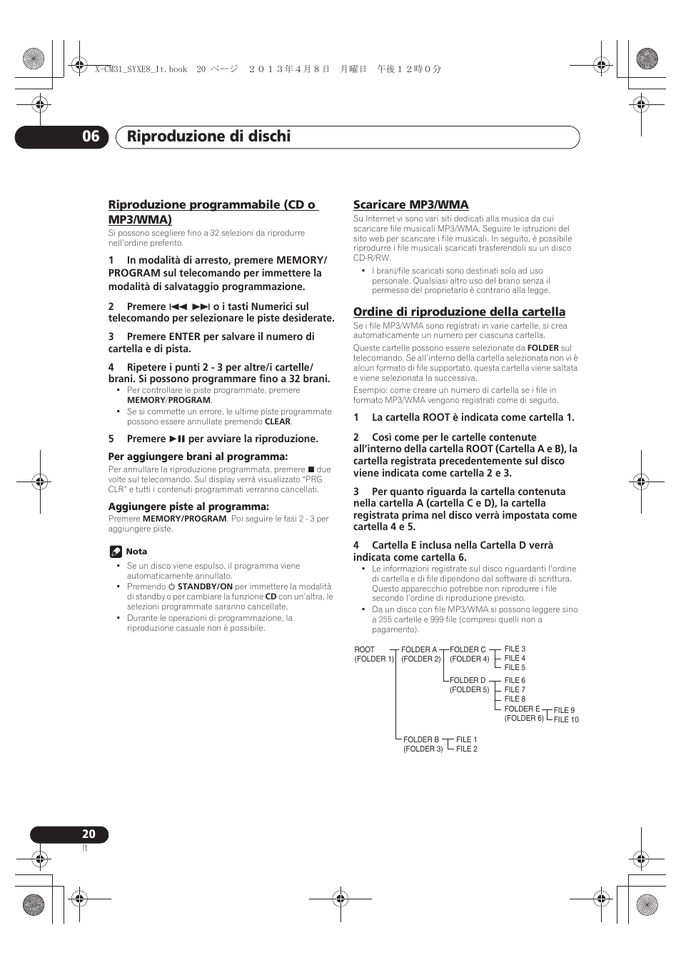 Riproduzione programmabile (cd o mp3/wma), Scaricare mp3/wma, Ordine di riproduzione della cartella | Riproduzione di dischi 06 | Pioneer X-CM31-W User Manual | Page 116 / 228