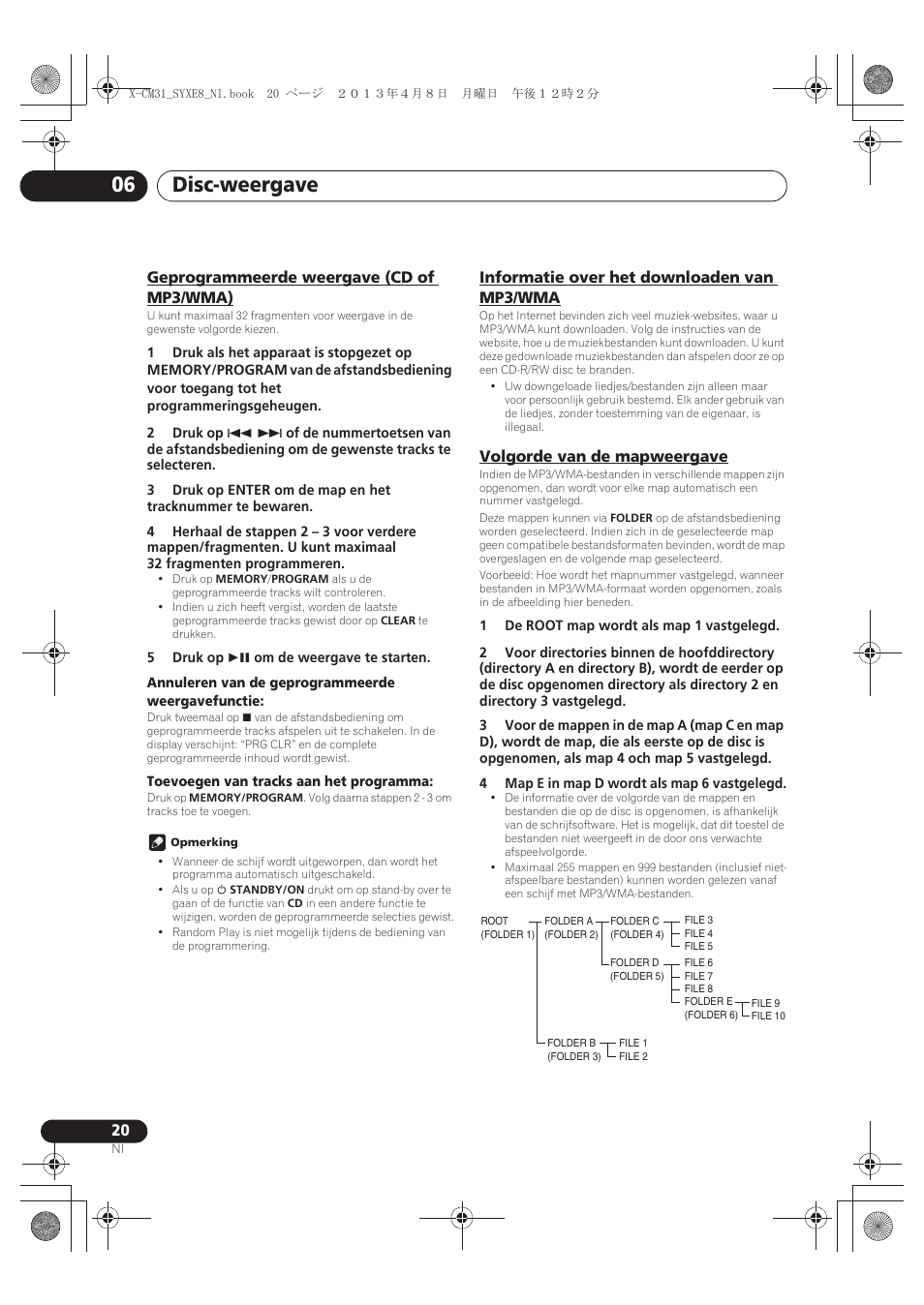 Geprogrammeerde weergave (cd of mp3/wma), Informatie over het downloaden van mp3/wma, Volgorde van de mapweergave | Disc-weergave 06 | Pioneer X-CM31-W User Manual | Page 148 / 228