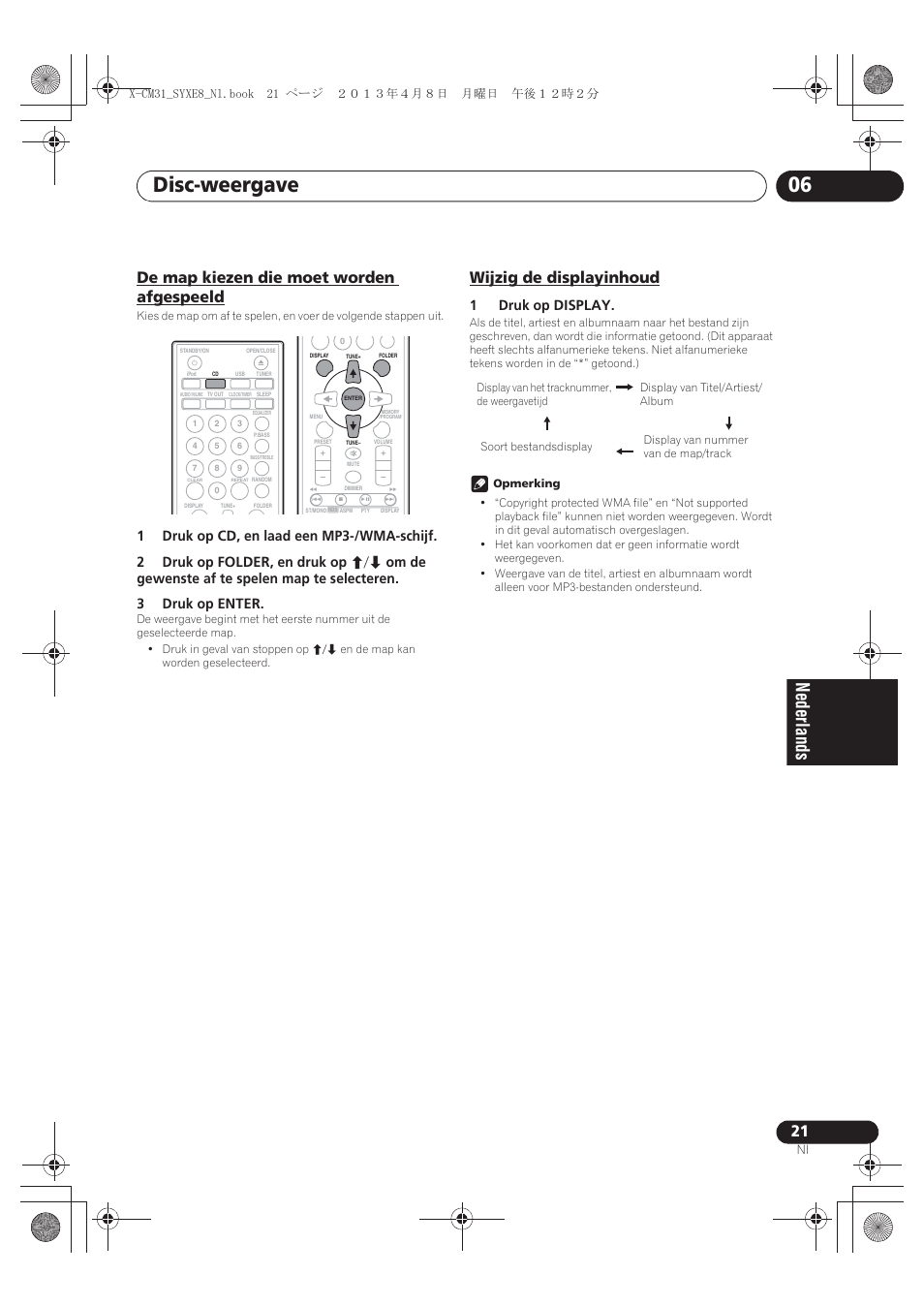 De map kiezen die moet worden afgespeeld, Wijzig de displayinhoud, Disc-weergave 06 | 1druk op display | Pioneer X-CM31-W User Manual | Page 149 / 228