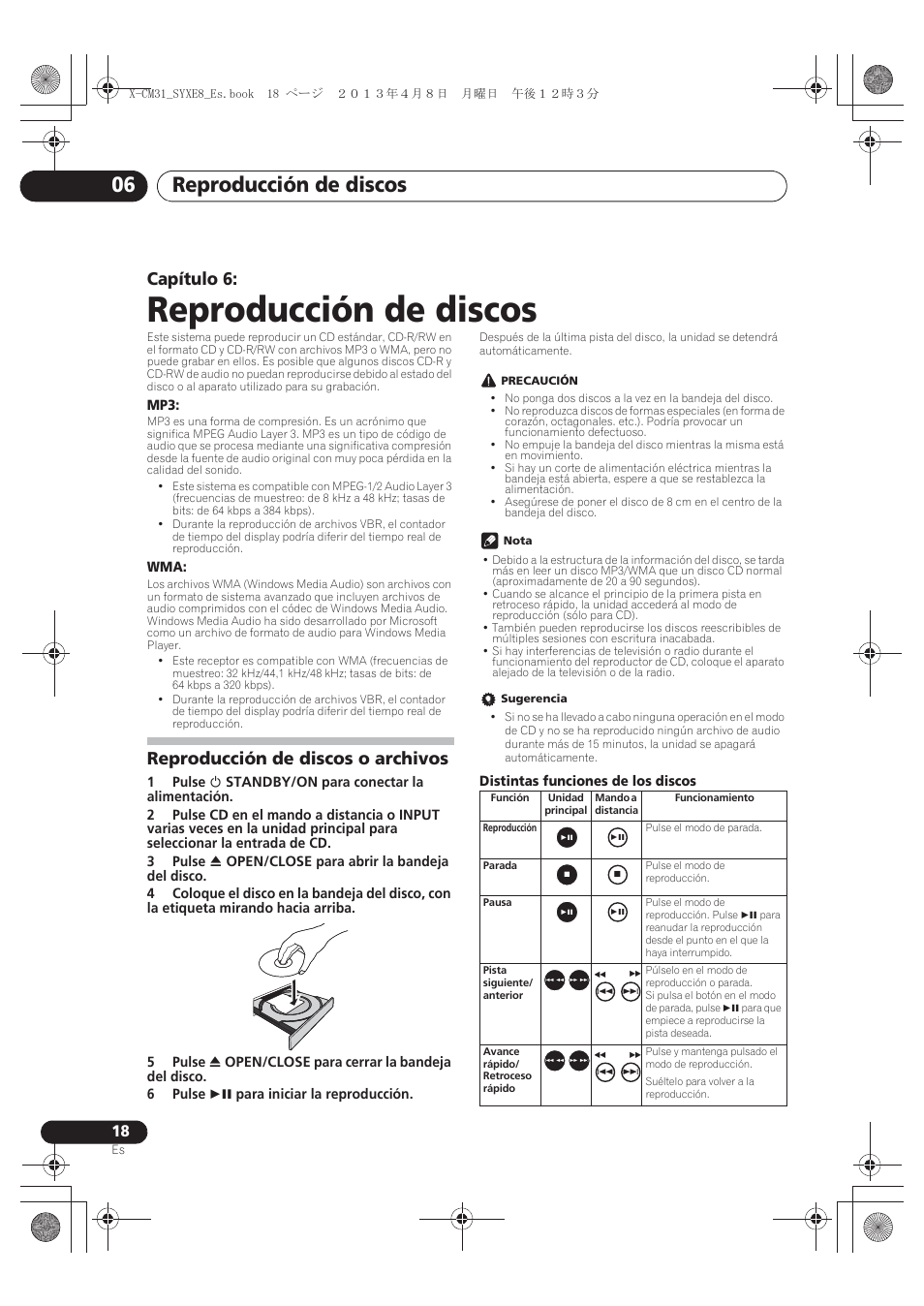 06 reproducción de discos, Reproducción de discos o archivos, Reproducción de discos | Reproducción de discos 06, Capítulo 6 | Pioneer X-CM31-W User Manual | Page 178 / 228
