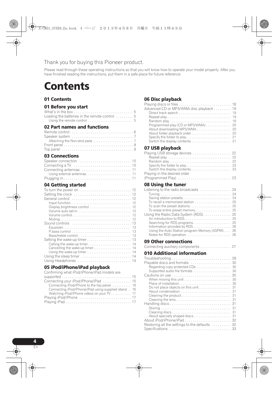 Pioneer X-CM31-W User Manual | Page 4 / 228