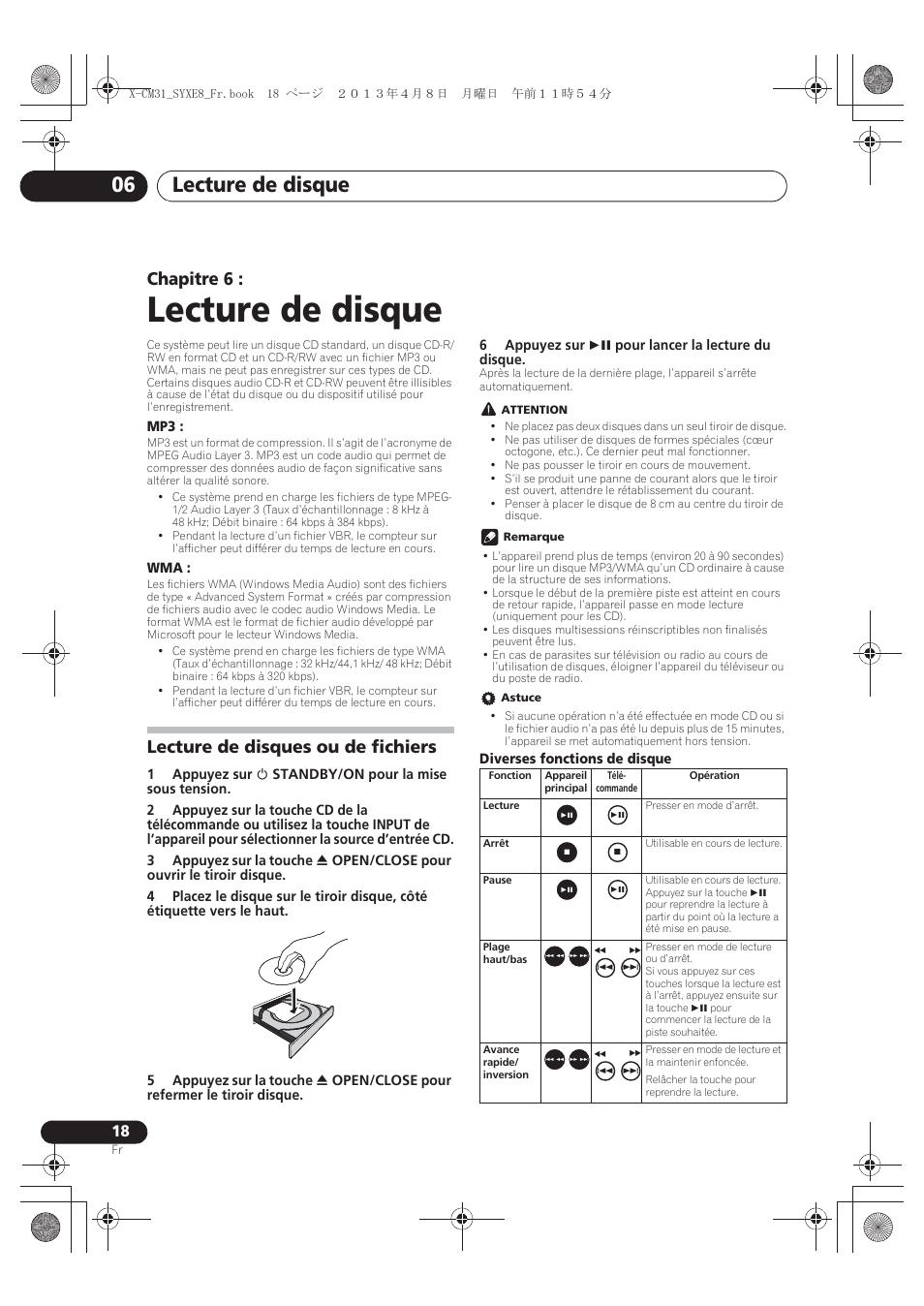 06 lecture de disque, Lecture de disques ou de fichiers, Lecture de disque | Lecture de disque 06, Chapitre 6 | Pioneer X-CM31-W User Manual | Page 50 / 228