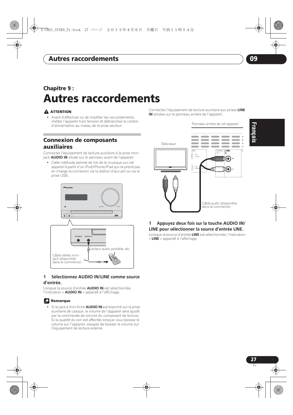 09 autres raccordements, Connexion de composants auxiliaires, Autres raccordements | Autres raccordements 09, Chapitre 9 | Pioneer X-CM31-W User Manual | Page 59 / 228