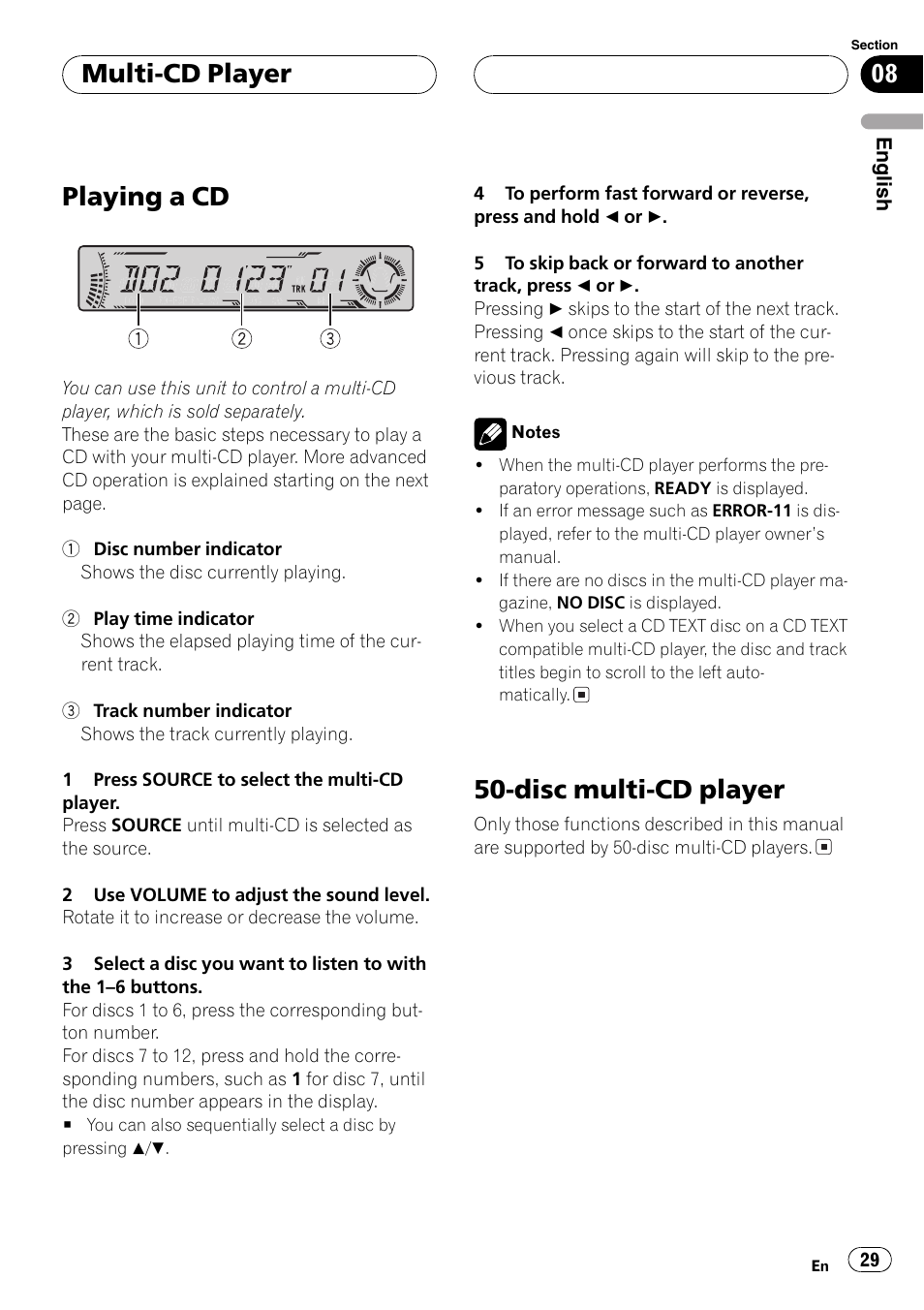 Multi-cd player, Playing a cd 29, Disc multi-cd player 29 | Playing a cd, Disc multi-cd player | Pioneer DEH-P5800MP User Manual | Page 29 / 110