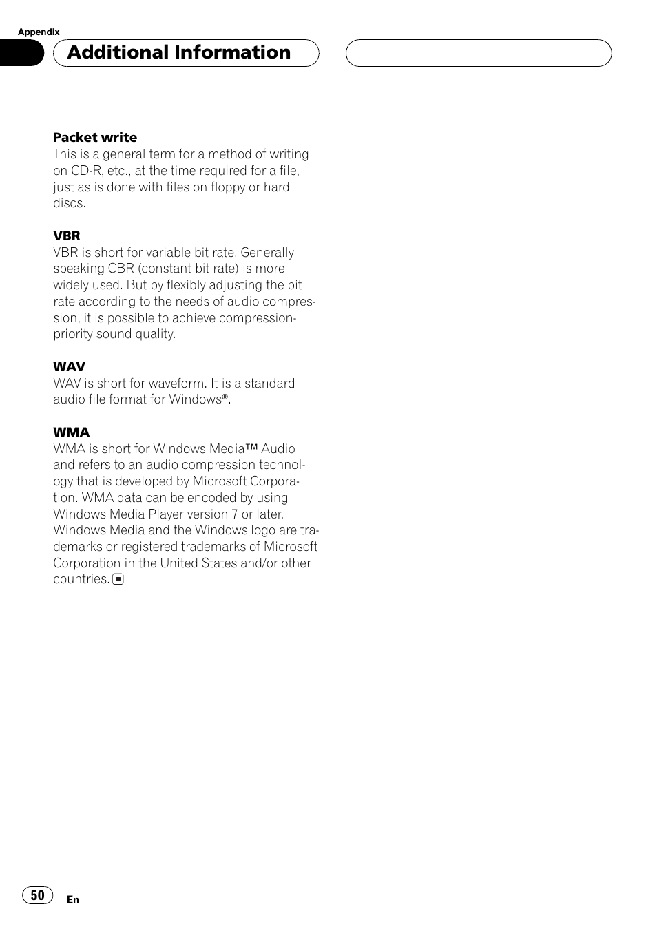 Additional information | Pioneer DEH-P5800MP User Manual | Page 50 / 110
