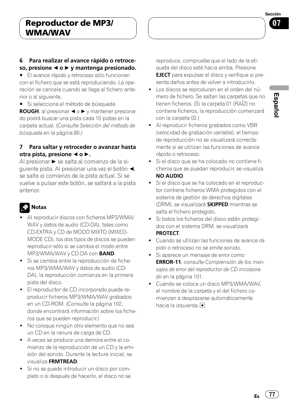 Reproductor de mp3/ wma/wav | Pioneer DEH-P5800MP User Manual | Page 77 / 110