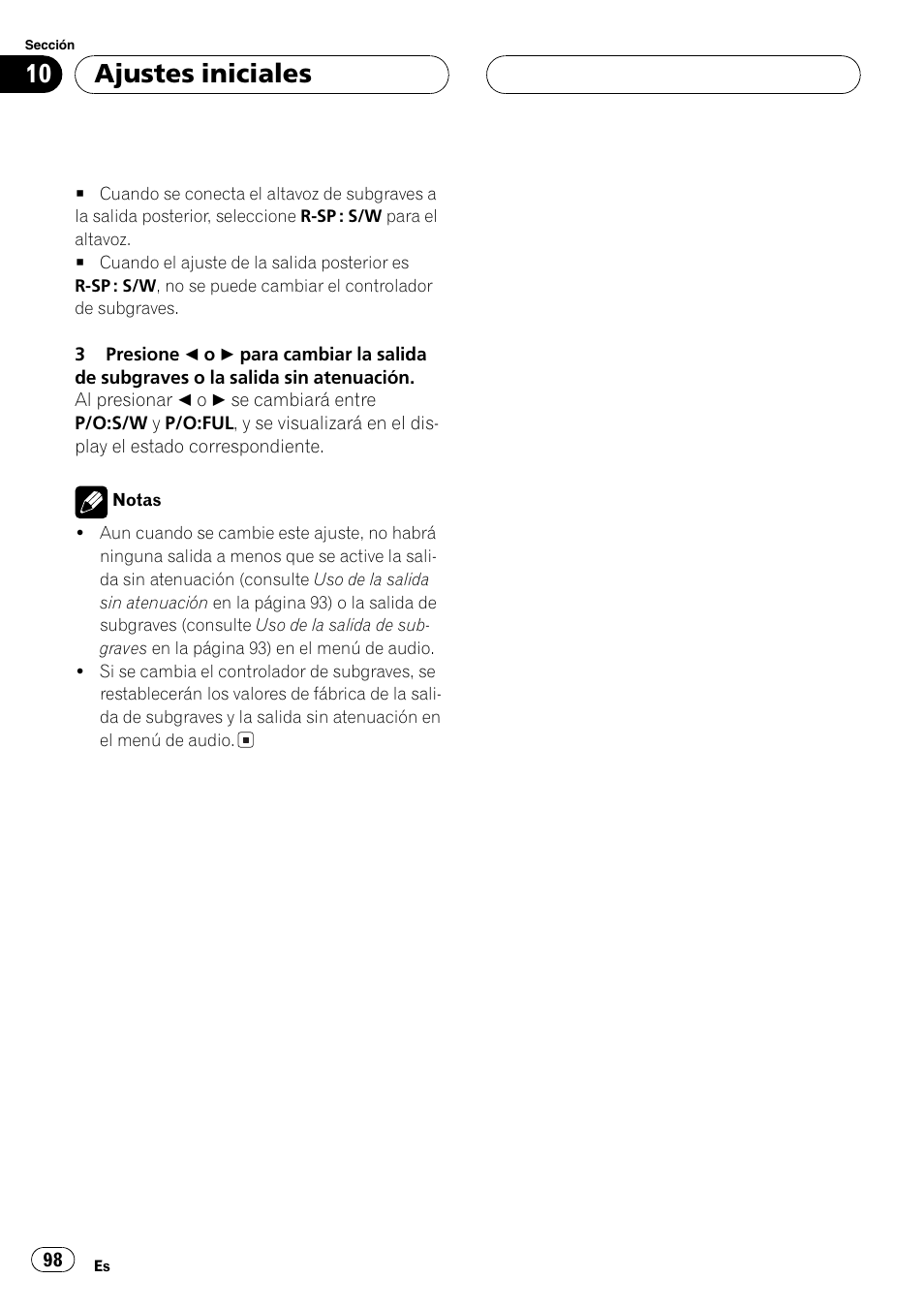 Ajustes iniciales | Pioneer DEH-P5800MP User Manual | Page 98 / 110