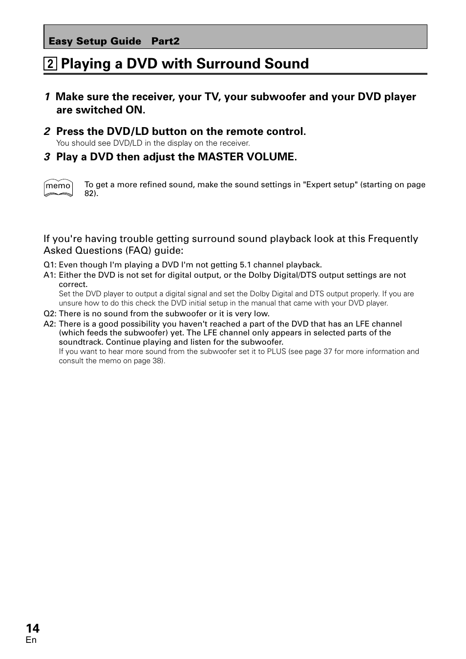 2 playing a dvd with surround sound, 22 playing a dvd with surround sound | Pioneer VSX-D1011-S User Manual | Page 14 / 108