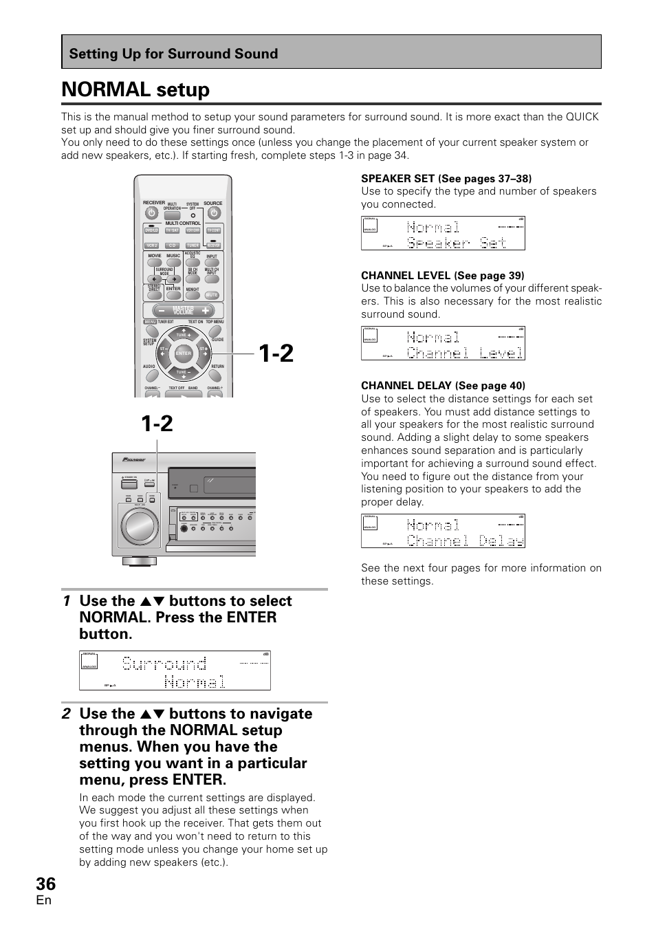 Normal setup, Setting up for surround sound | Pioneer VSX-D1011-S User Manual | Page 36 / 108