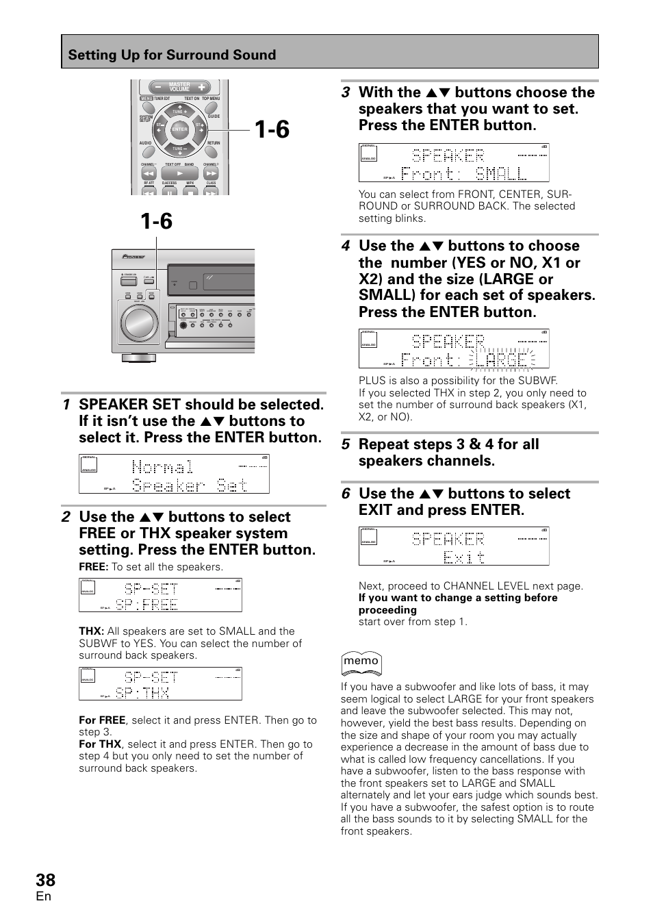 Setting up for surround sound, Free: to set all the speakers | Pioneer VSX-D1011-S User Manual | Page 38 / 108