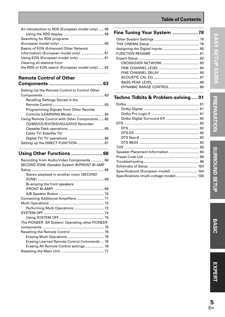 Pioneer VSX-D1011-S User Manual | Page 5 / 108