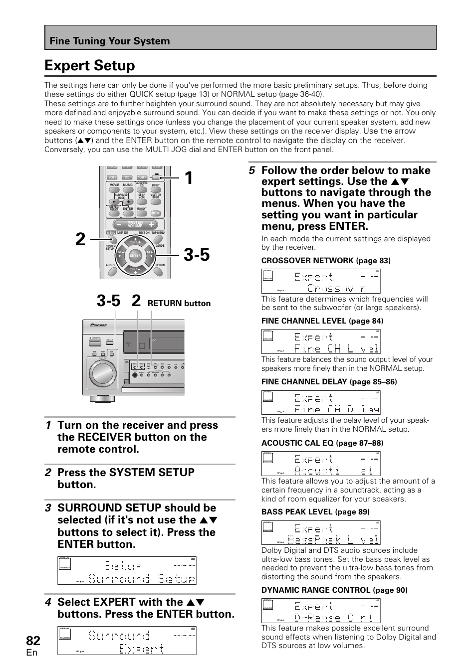 Expert setup, Fine tuning your system, Return button | Pioneer VSX-D1011-S User Manual | Page 82 / 108