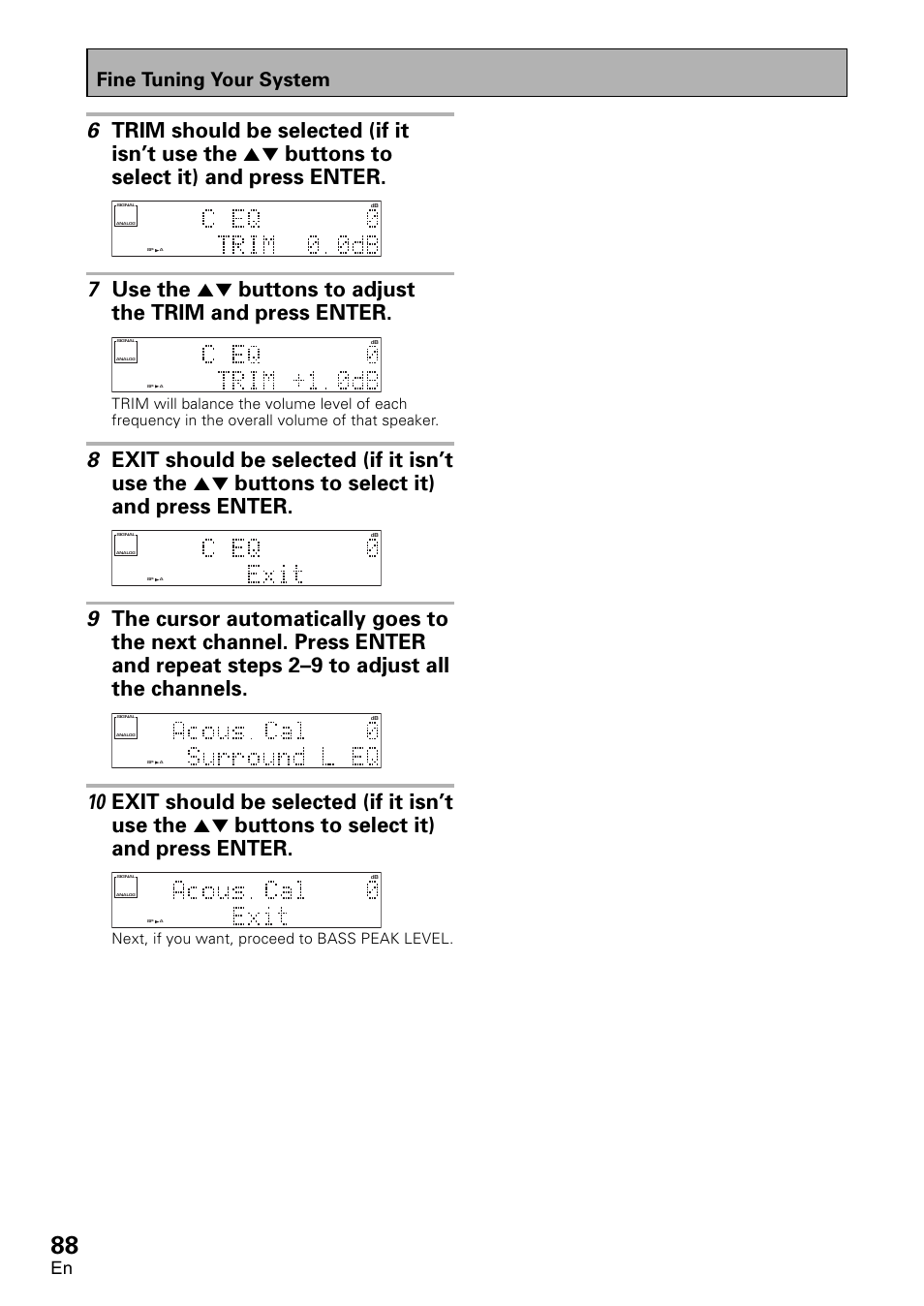 Fine tuning your system, Next, if you want, proceed to bass peak level | Pioneer VSX-D1011-S User Manual | Page 88 / 108