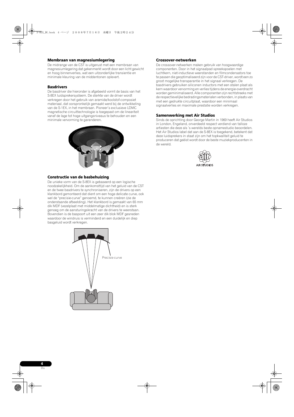 Membraan van magnesiumlegering, Basdrivers, Constructie van de basbehuizing | Crossover-netwerken, Samenwerking met air studios | Pioneer S-8EX-W User Manual | Page 46 / 134