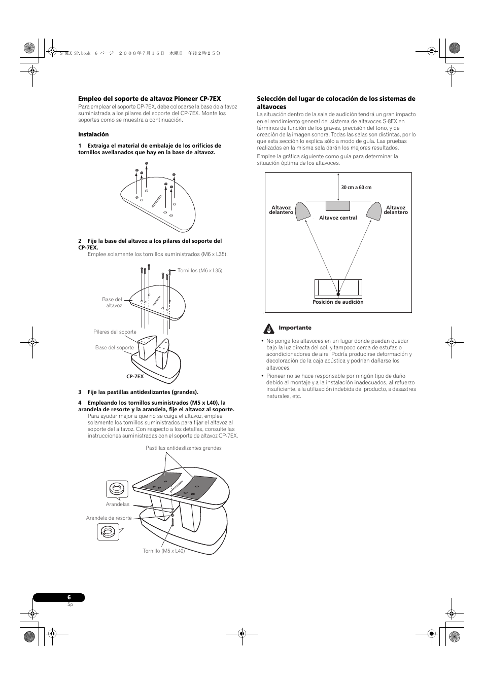 Empleo del soporte de altavoz pioneer cp-7ex | Pioneer S-8EX-W User Manual | Page 58 / 134