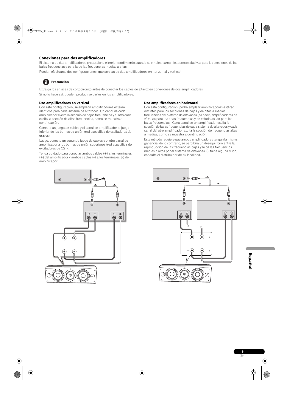 Conexiones para dos amplificadores, Españo l conexiones para dos amplificadores | Pioneer S-8EX-W User Manual | Page 61 / 134