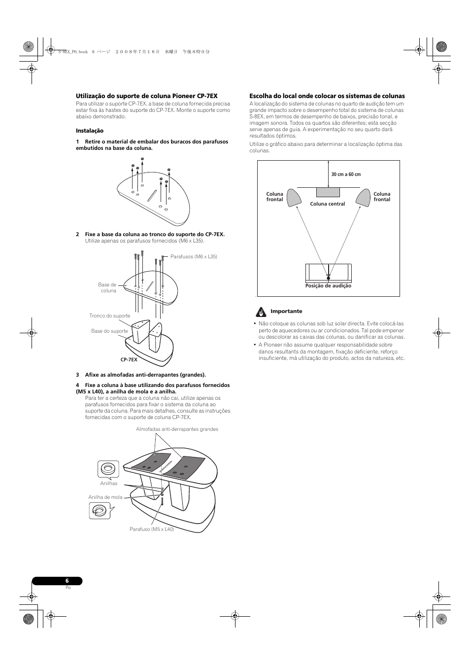 Utilização do suporte de coluna pioneer cp-7ex | Pioneer S-8EX-W User Manual | Page 68 / 134