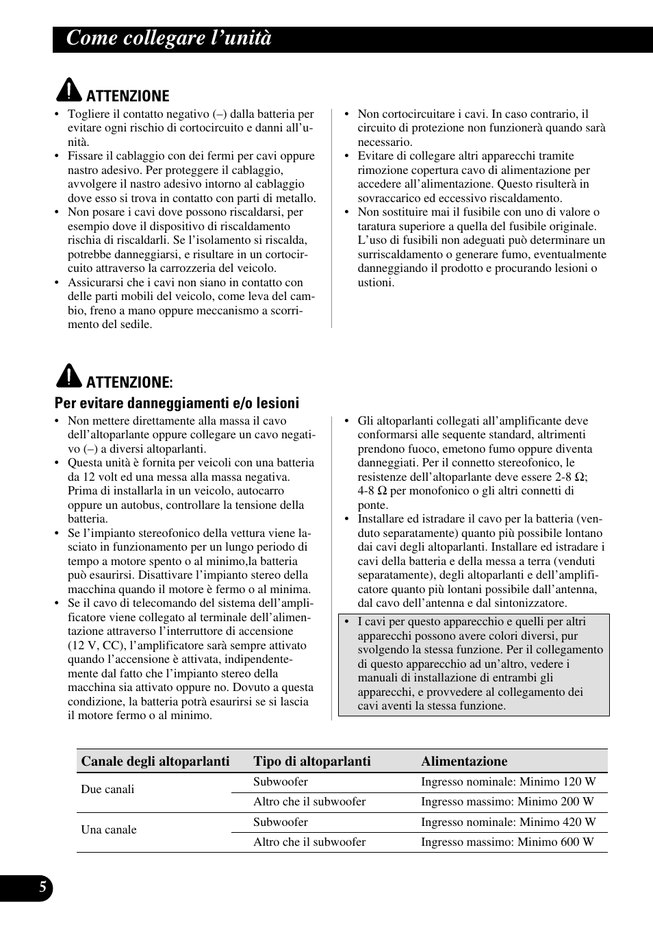 Come collegare i’unità, Come collegare l’unità | Pioneer PRS-A500 User Manual | Page 46 / 62