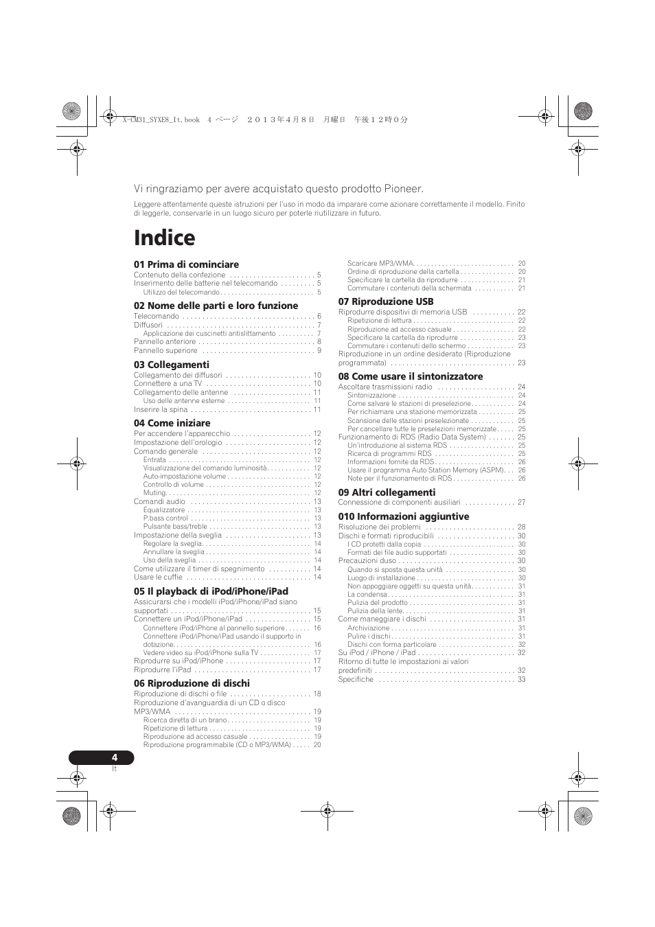 Cd-receiversystem | sistema cd con amplificatore, Istruzioni per l’uso, Indice | Pioneer X-CM31-W User Manual | Page 100 / 228