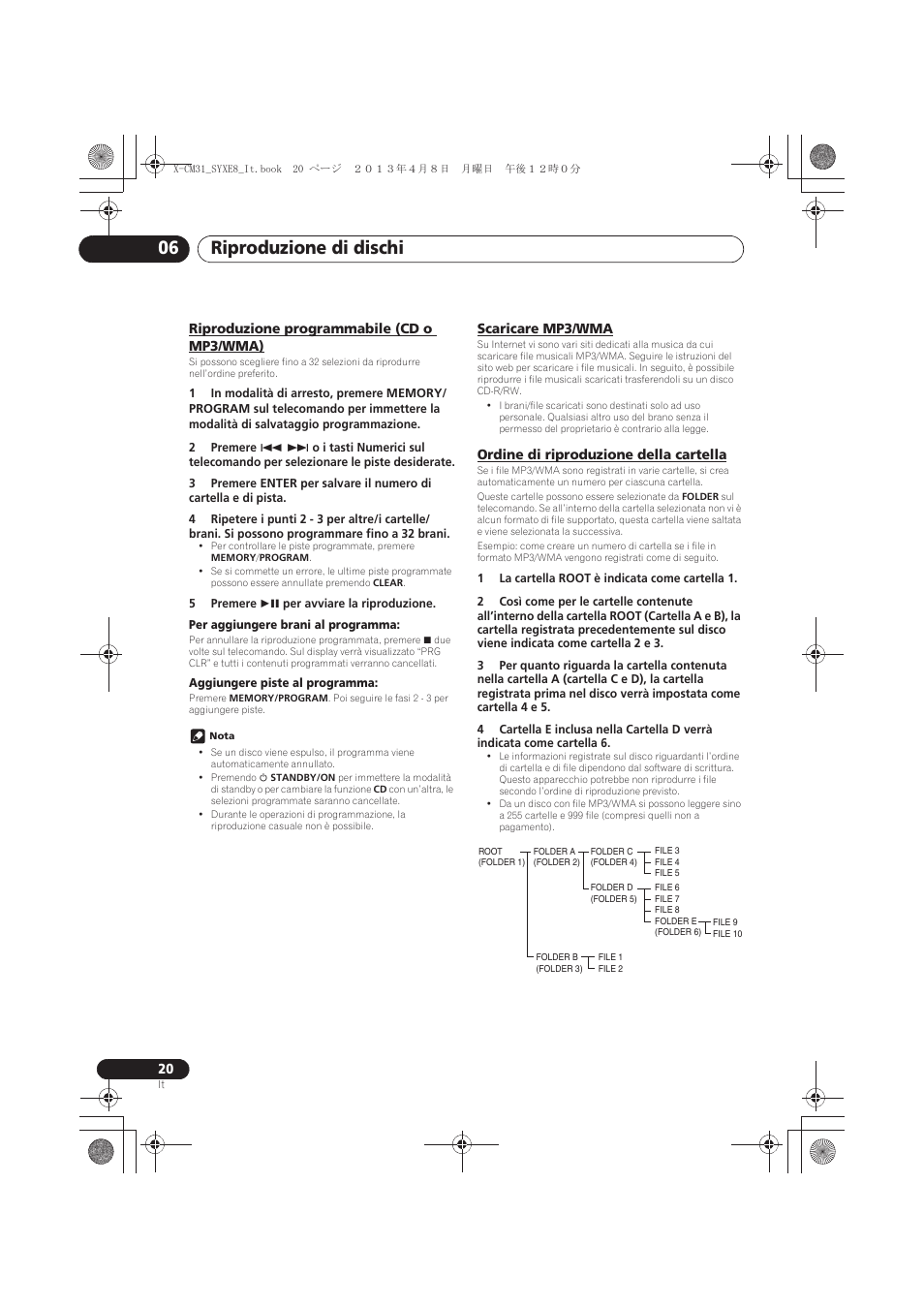 Riproduzione programmabile (cd o mp3/wma), Scaricare mp3/wma, Ordine di riproduzione della cartella | Riproduzione di dischi 06 | Pioneer X-CM31-W User Manual | Page 116 / 228