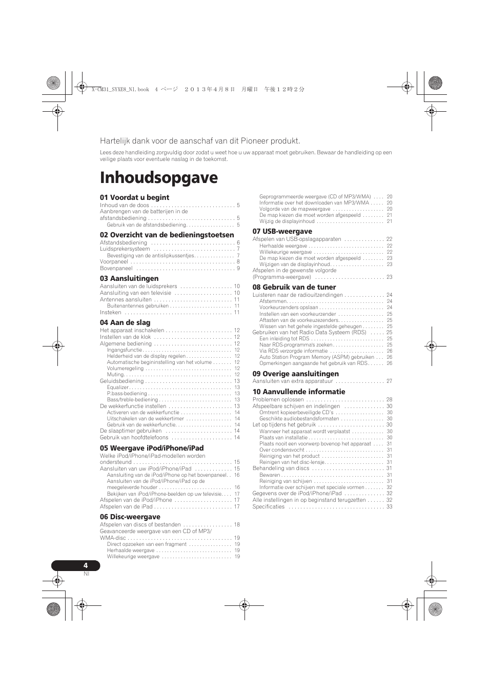 Handleiding, Inhoudsopgave | Pioneer X-CM31-W User Manual | Page 132 / 228