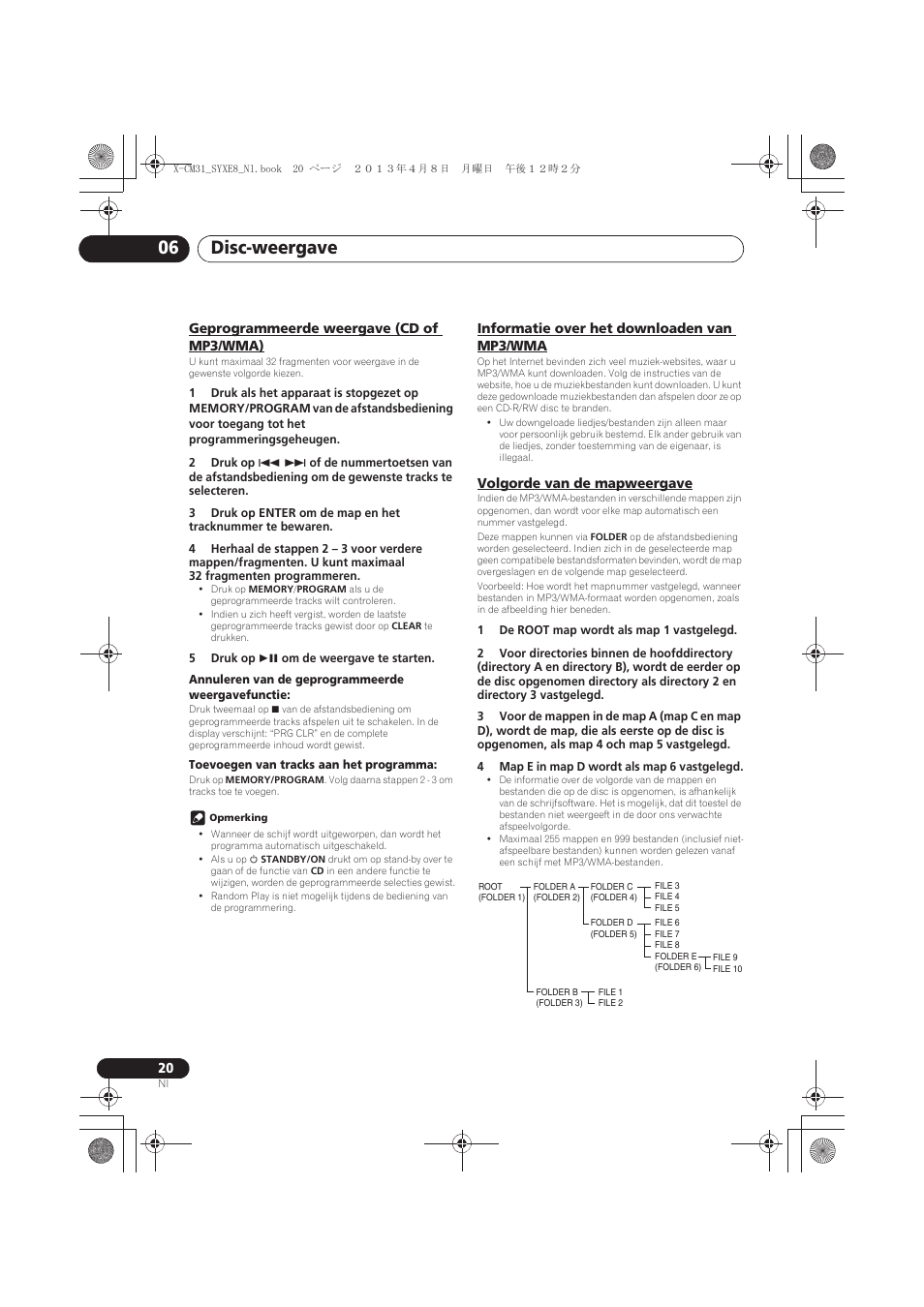 Geprogrammeerde weergave (cd of mp3/wma), Informatie over het downloaden van mp3/wma, Volgorde van de mapweergave | Disc-weergave 06 | Pioneer X-CM31-W User Manual | Page 148 / 228