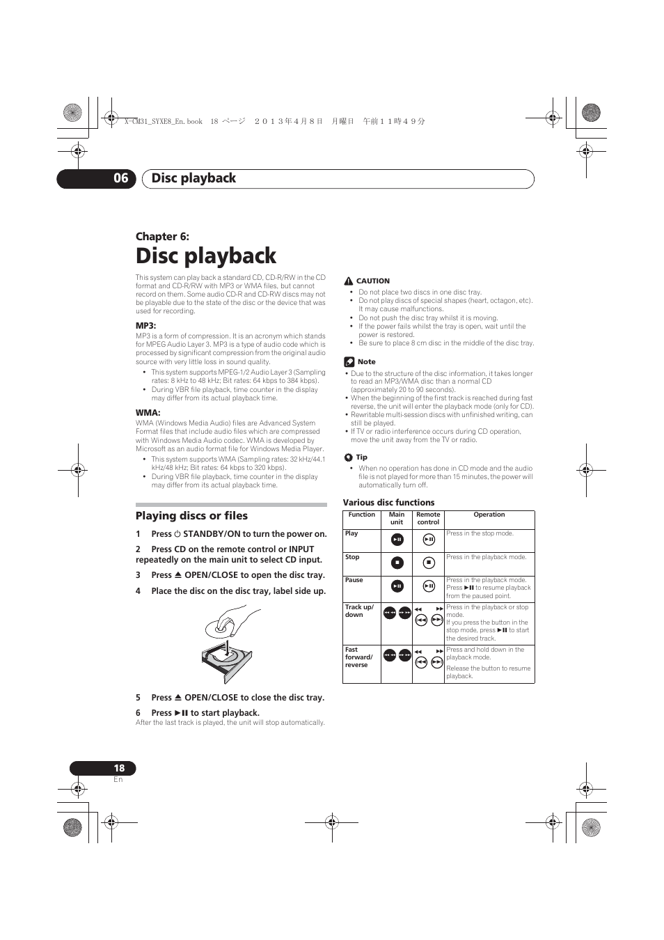 Disc playback, Playing discs or files, 06 disc playback | Disc playback 06, Chapter 6 | Pioneer X-CM31-W User Manual | Page 18 / 228