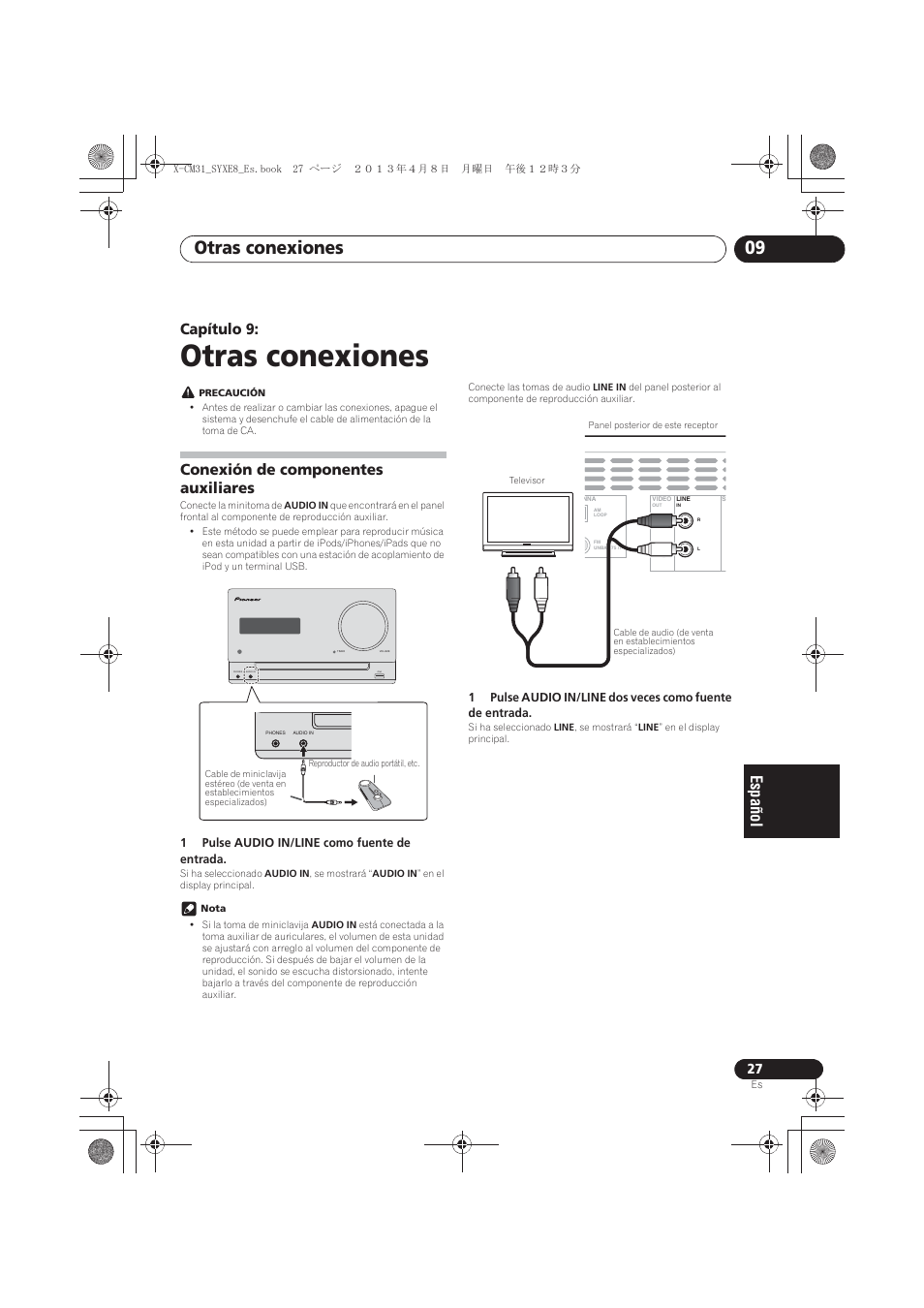 Otras conexiones, Conexión de componentes auxiliares, 09 otras conexiones | Otras conexiones 09, Capítulo 9 | Pioneer X-CM31-W User Manual | Page 187 / 228