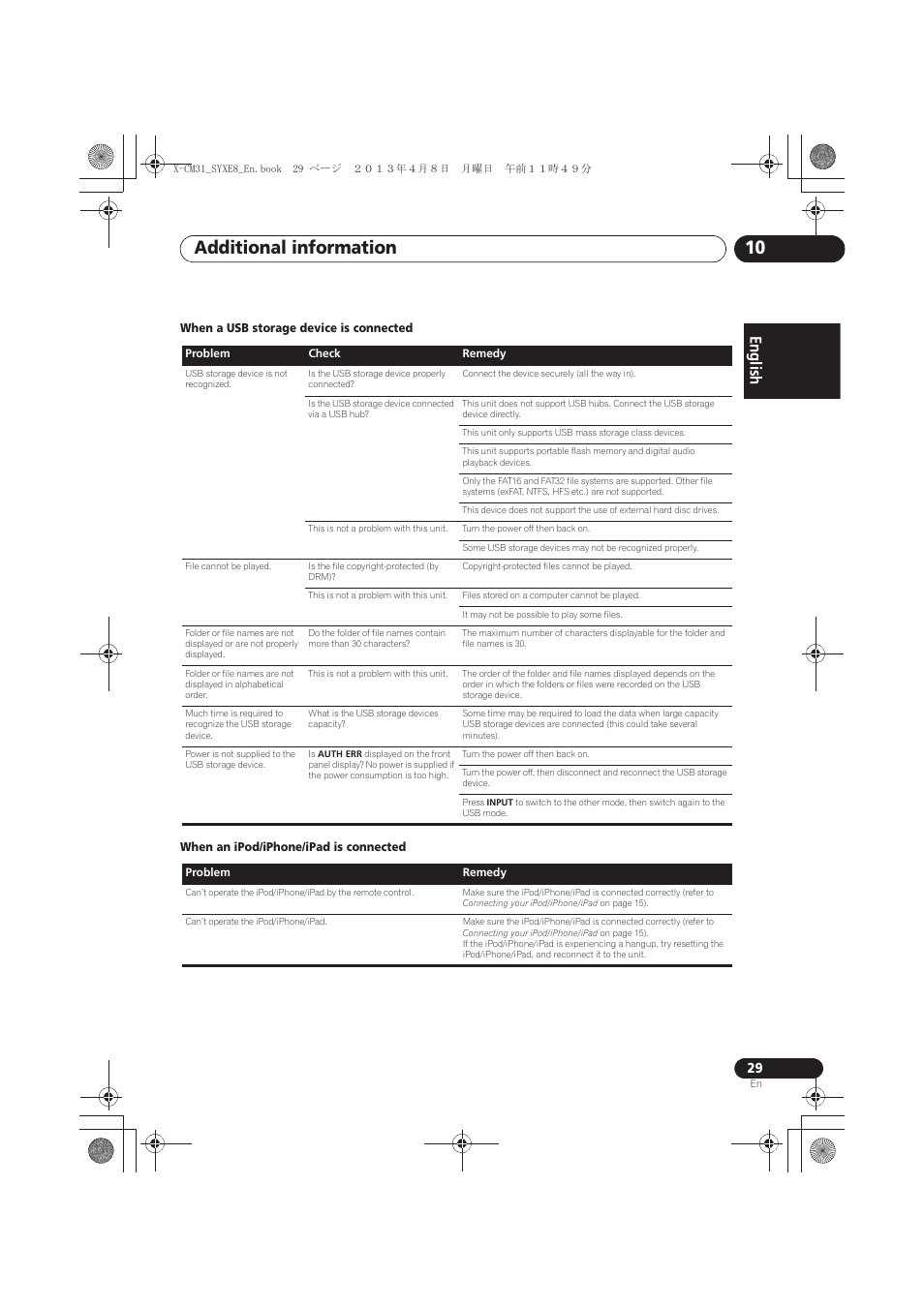Additional information 10, English français español | Pioneer X-CM31-W User Manual | Page 29 / 228