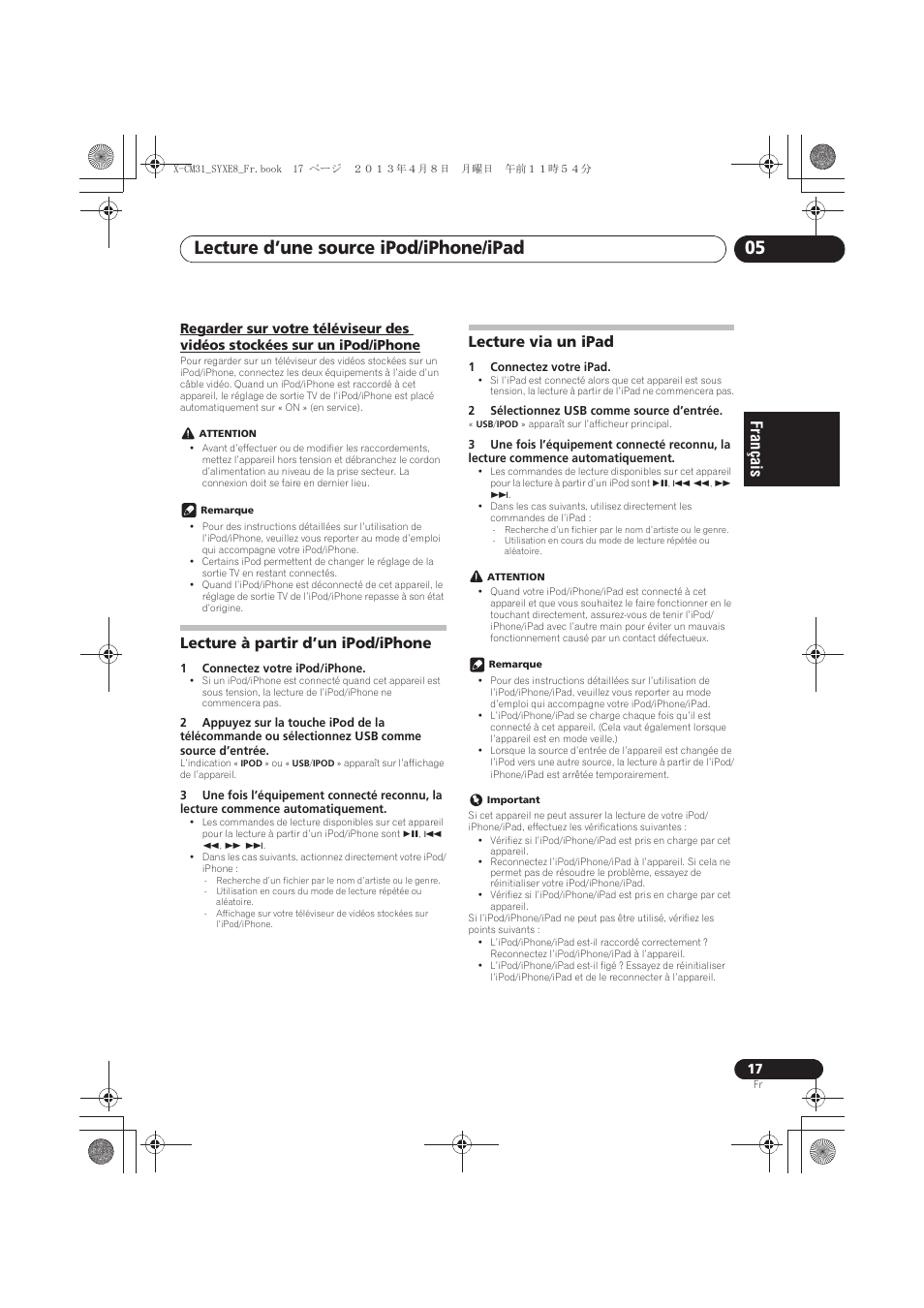 Lecture à partir d’un ipod/iphone, Lecture via un ipad, Un ipod/iphone | Lecture d’une source ipod/iphone/ipad 05 | Pioneer X-CM31-W User Manual | Page 49 / 228